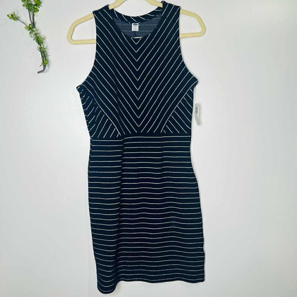 Old Navy Navy Blue White Stripe Fitted Stretch Sheath Dress NWT